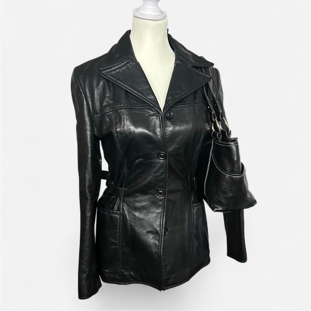 RUDSAK 2000s Vintage Black Leather Jacket – Adjustable Waist, Snatched Fit🖤